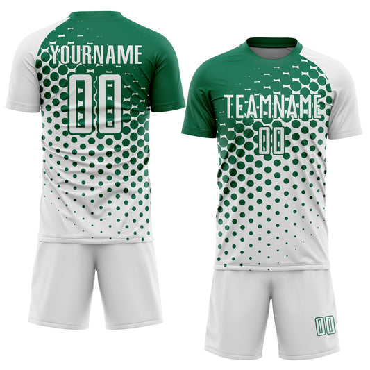 Custom White Kelly Green Modern Polka Dot Sublimation Soccer Uniform Jersey