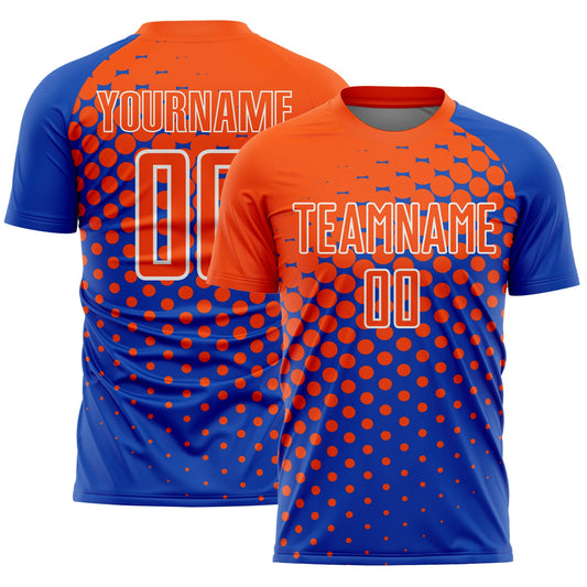 Custom Thunder Blue Orange-White Modern Polka Dot Sublimation Soccer Uniform Jersey