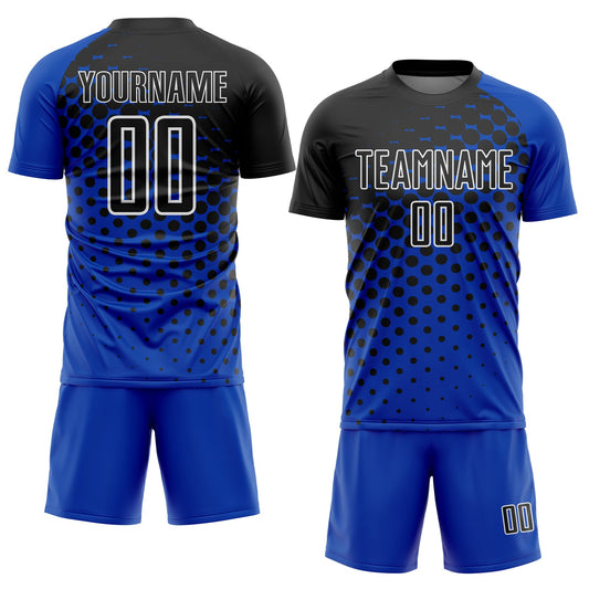 Custom Thunder Blue Black-White Modern Polka Dot Sublimation Soccer Uniform Jersey
