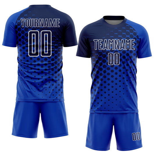 Custom Thunder Blue Navy-White Modern Polka Dot Sublimation Soccer Uniform Jersey