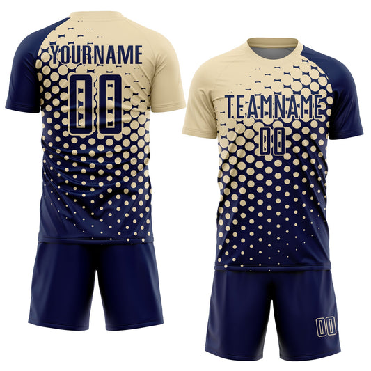 Custom Navy Cream Modern Polka Dot Sublimation Soccer Uniform Jersey