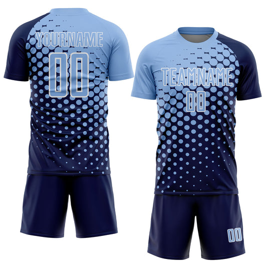 Custom Navy Light Blue-White Modern Polka Dot Sublimation Soccer Uniform Jersey