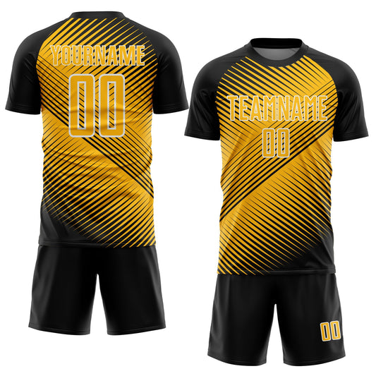 Custom Black Gold-White Line Sublimation Soccer Uniform Jersey
