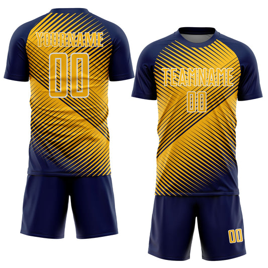 Custom Navy Gold-White Line Sublimation Soccer Uniform Jersey