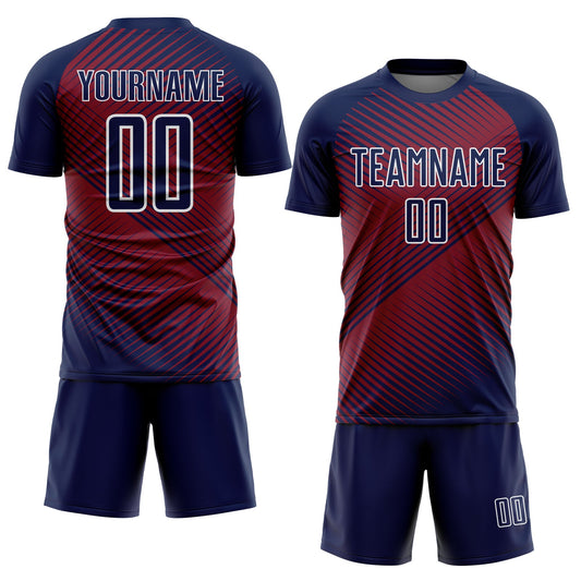 Custom Navy Crimson-White Line Sublimation Soccer Uniform Jersey