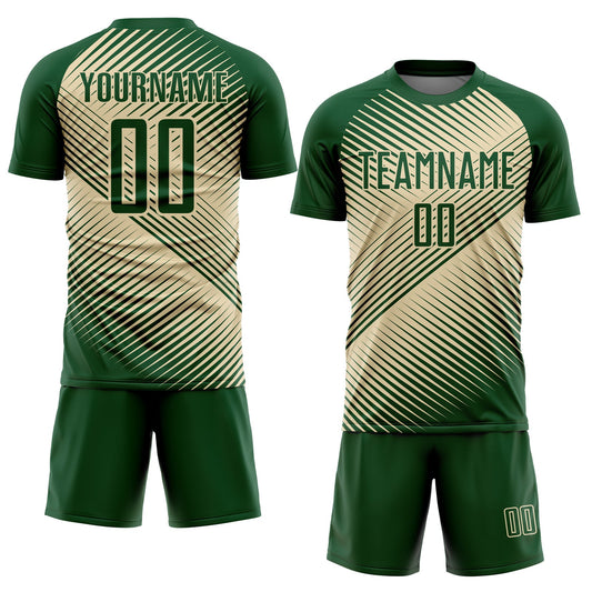 Custom Green Cream Line Sublimation Soccer Uniform Jersey