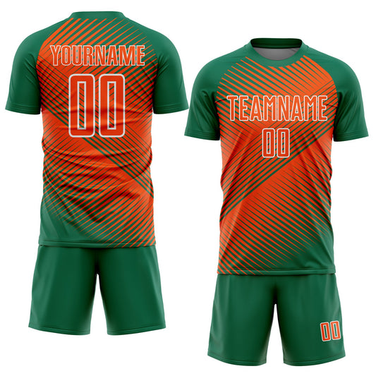 Custom Kelly Green Orange-White Line Sublimation Soccer Uniform Jersey