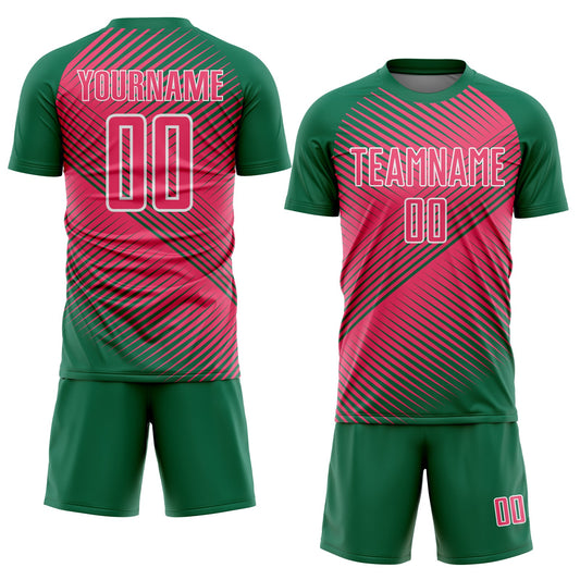 Custom Kelly Green Neon Pink-White Line Sublimation Soccer Uniform Jersey