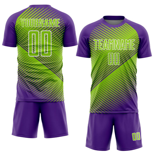 Custom Purple Neon Green-White Line Sublimation Soccer Uniform Jersey
