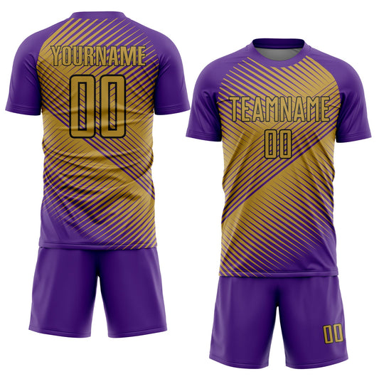 Custom Purple Old Gold-Black Line Sublimation Soccer Uniform Jersey