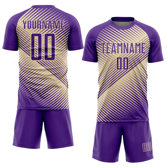 Custom Purple Cream Line Sublimation Soccer Uniform Jersey
