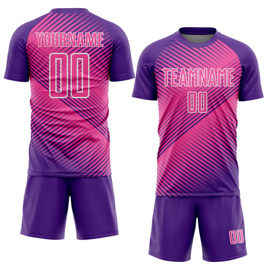 Custom Purple Pink-White Line Sublimation Soccer Uniform Jersey