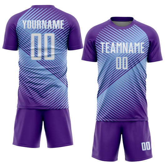 Custom Purple White-Light Blue Line Sublimation Soccer Uniform Jersey
