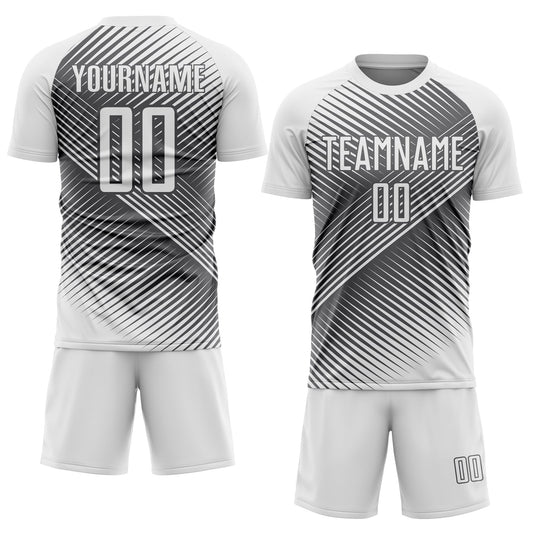 Custom White Steel Gray Line Sublimation Soccer Uniform Jersey