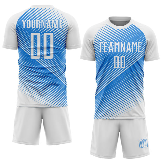 Custom White Powder Blue Line Sublimation Soccer Uniform Jersey