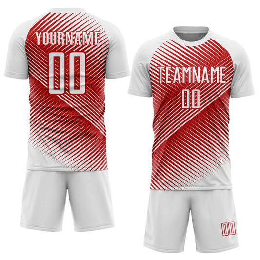 Custom White Red Line Sublimation Soccer Uniform Jersey