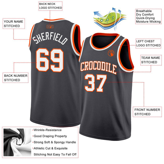 Custom Steel Gray White-Orange Authentic Basketball Jersey