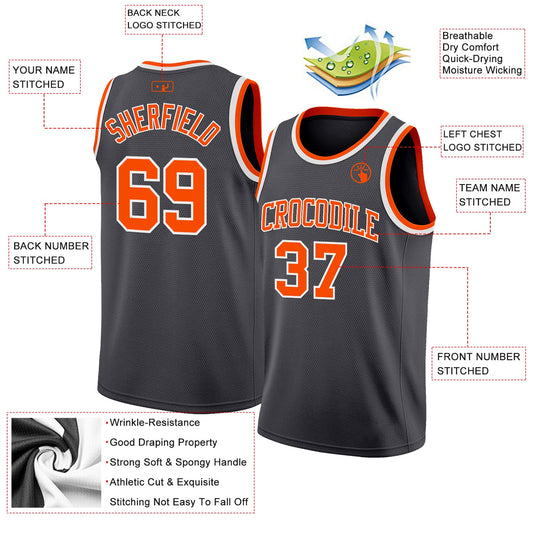 Custom Steel Gray Orange-White Authentic Basketball Jersey
