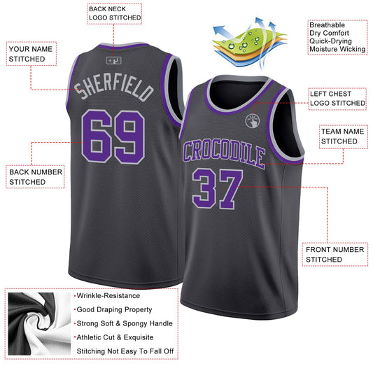 Custom Steel Gray Purple-Gray Authentic Basketball Jersey