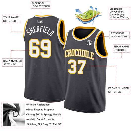Custom Steel Gray White-Gold Authentic Basketball Jersey