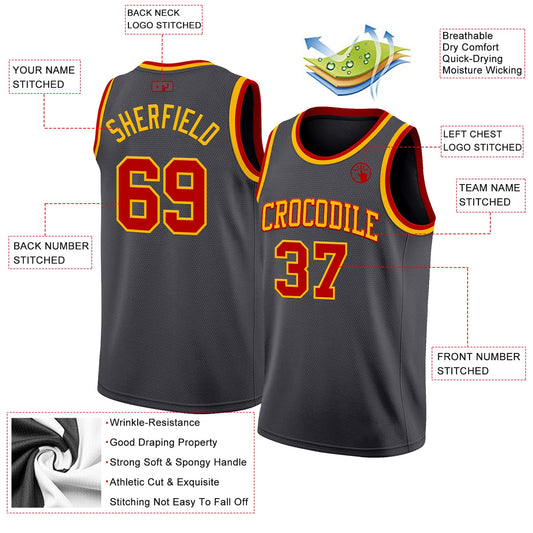 Custom Steel Gray Red-Gold Authentic Basketball Jersey