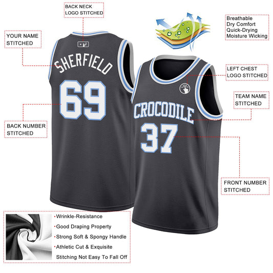 Custom Steel Gray White-Light Blue Authentic Basketball Jersey