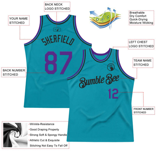 Custom Teal Purple-Black Authentic Throwback Basketball Jersey