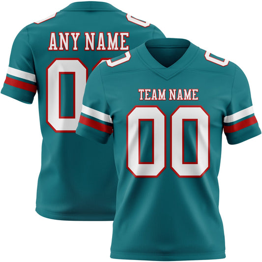 Custom Teal White-Red Mesh Authentic Football Jersey