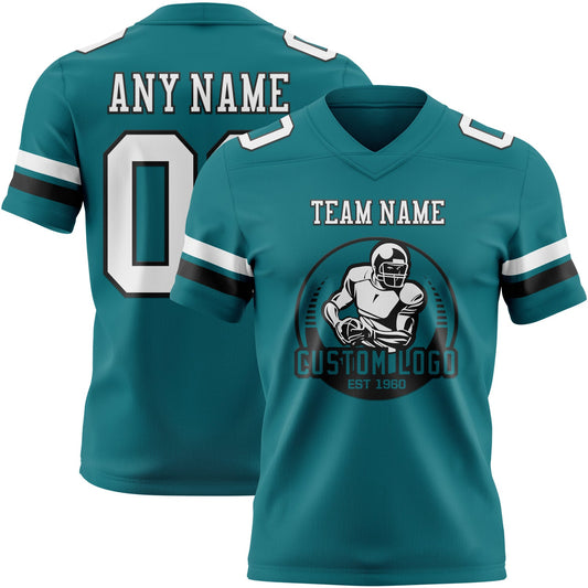 Custom Teal White-Black Mesh Authentic Football Jersey