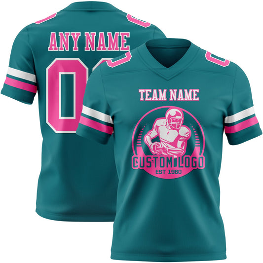 Custom Teal Pink-White Mesh Authentic Football Jersey
