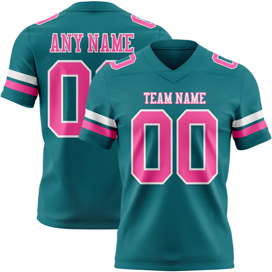 Custom Teal Pink-White Mesh Authentic Football Jersey