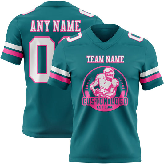 Custom Teal White-Pink Mesh Authentic Football Jersey