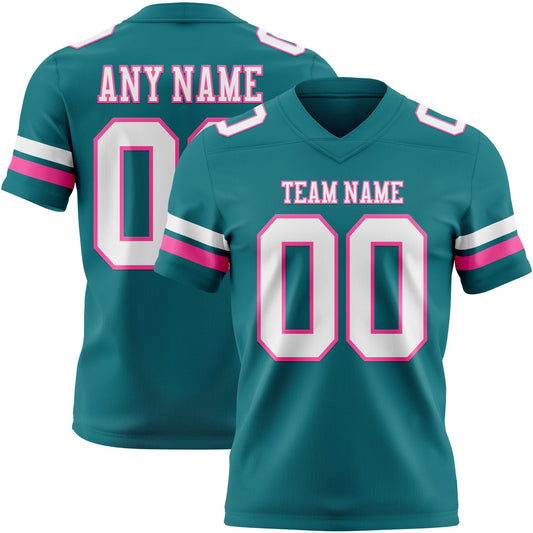 Custom Teal White-Pink Mesh Authentic Football Jersey