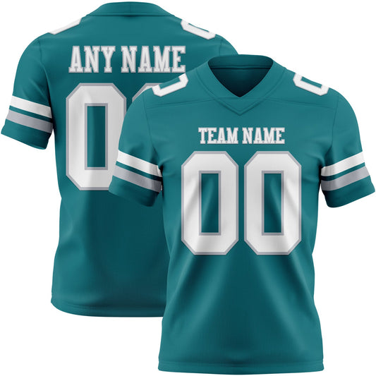 Custom Teal White-Gray Mesh Authentic Football Jersey