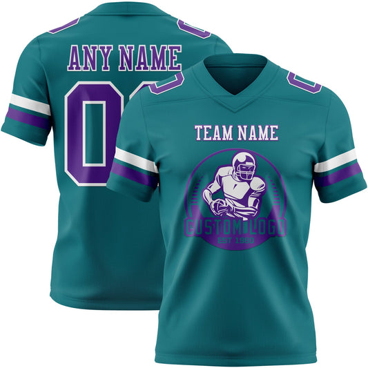 Custom Teal Purple-White Mesh Authentic Football Jersey