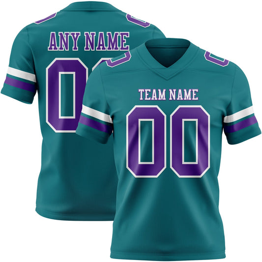 Custom Teal Purple-White Mesh Authentic Football Jersey