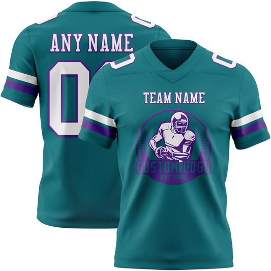 Custom Teal White-Purple Mesh Authentic Football Jersey