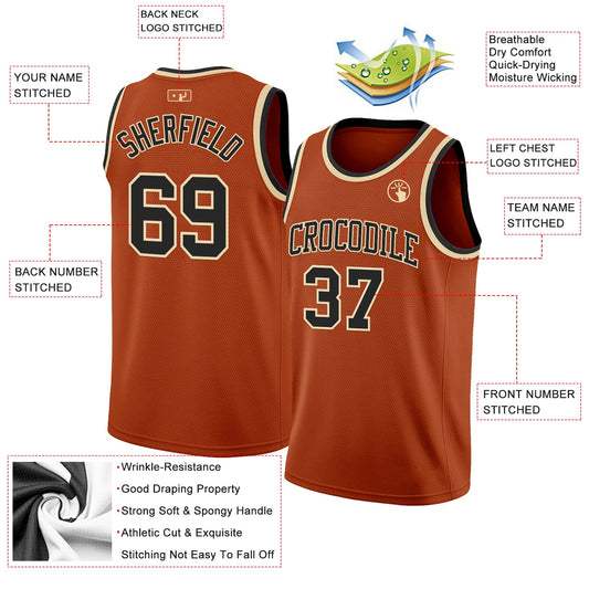 Custom Texas Orange Black-Cream Authentic Basketball Jersey