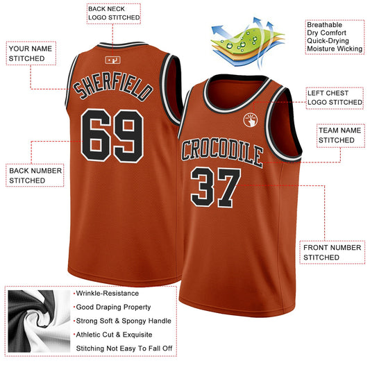 Custom Texas Orange Black-White Authentic Basketball Jersey