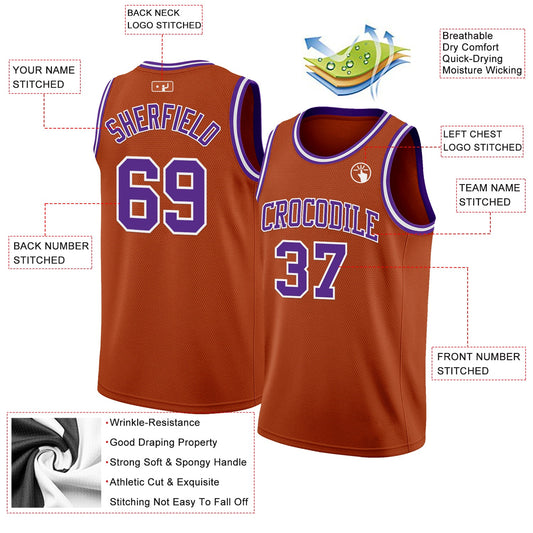 Custom Texas Orange Purple-White Authentic Basketball Jersey