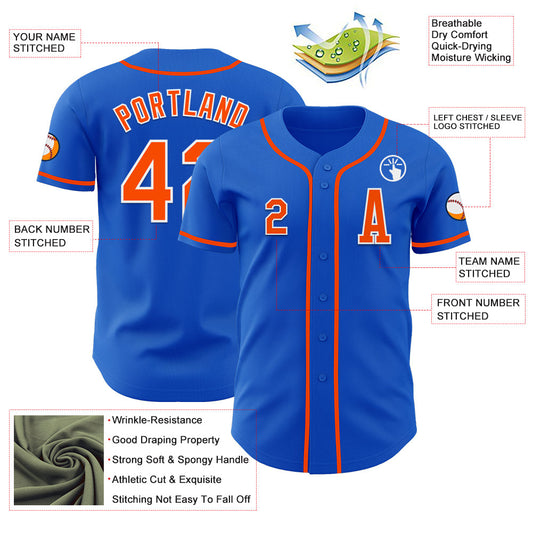 Custom Thunder Blue Orange-White Authentic Baseball Jersey