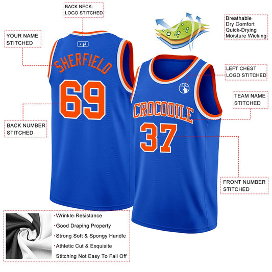 Custom Thunder Blue Orange-White Authentic Basketball Jersey