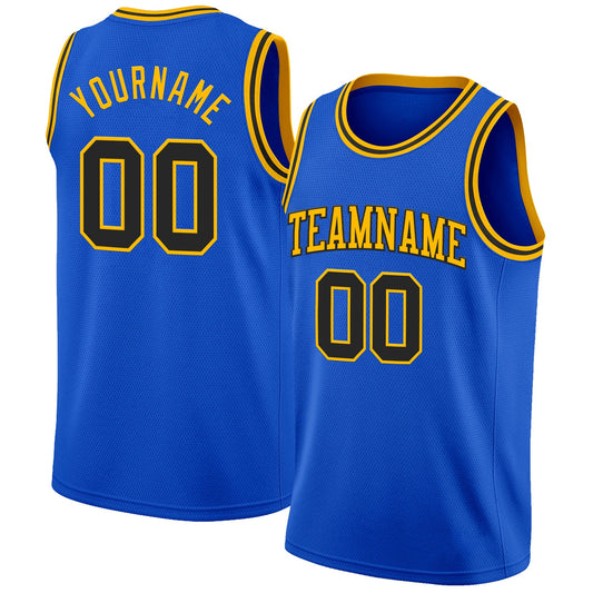 Custom Thunder Blue Black-Gold Authentic Basketball Jersey