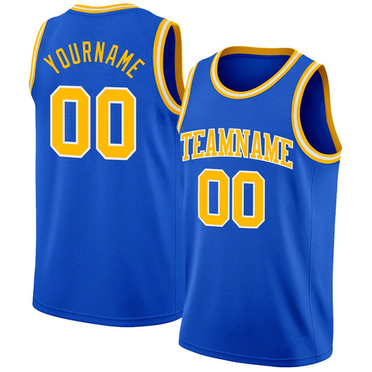 Custom Thunder Blue Gold-White Authentic Basketball Jersey