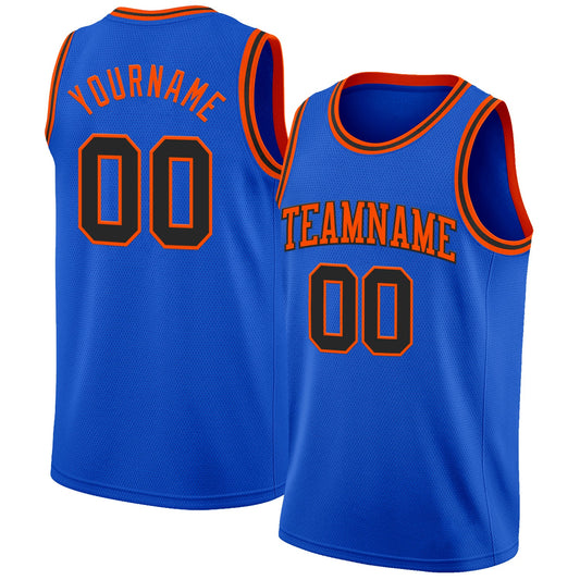 Custom Thunder Blue Black-Orange Authentic Basketball Jersey