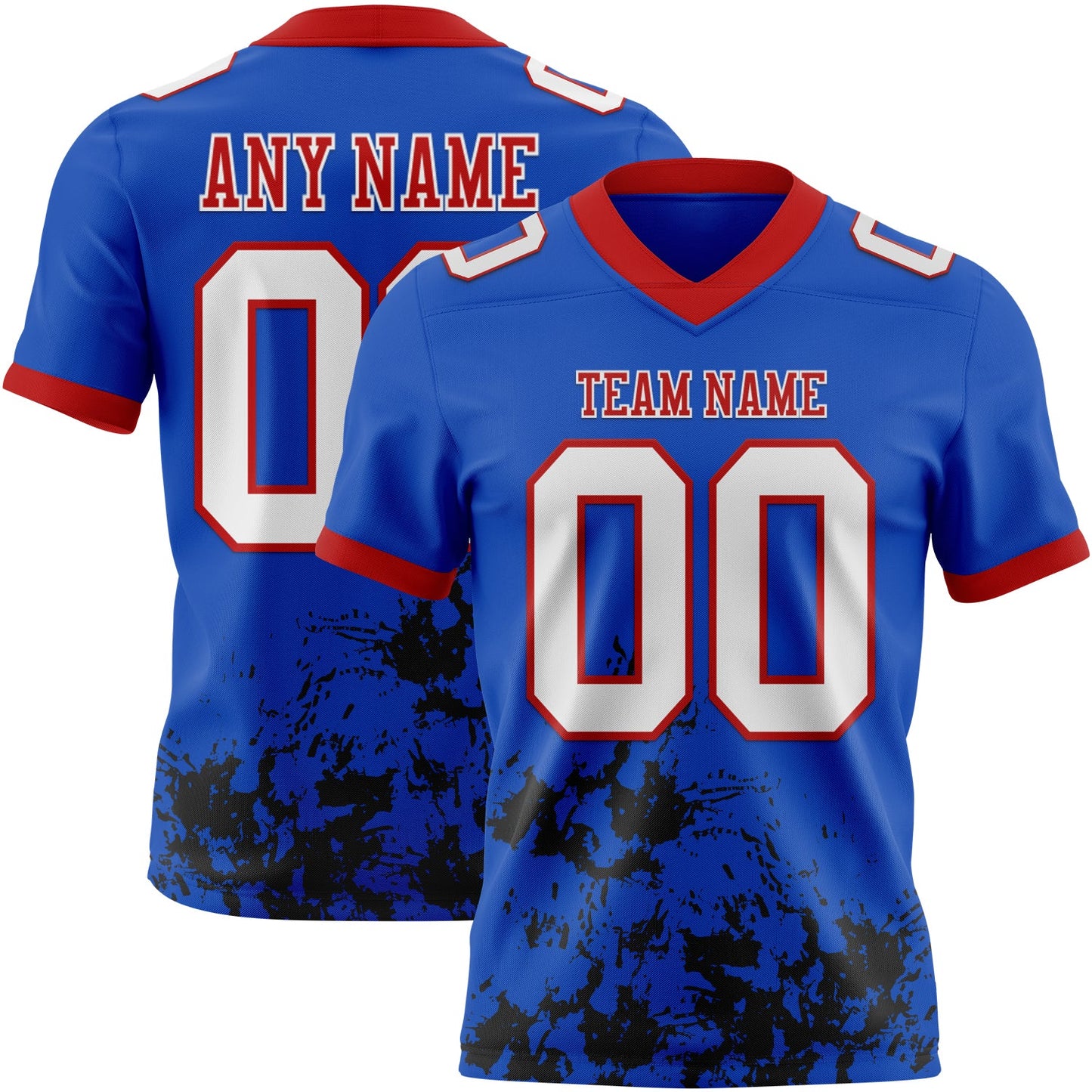 Custom Thunder Blue White Black-Red Splash Mesh Authentic Football Jersey