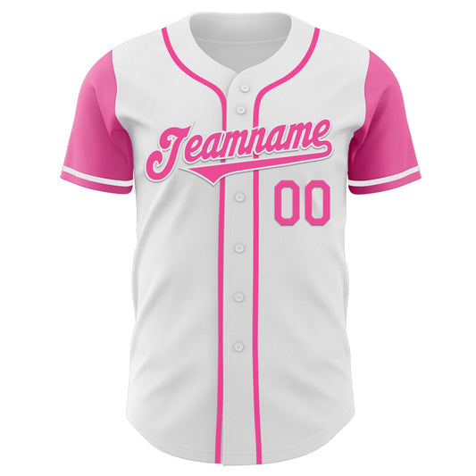 Custom White Pink Authentic Two Tone Baseball Jersey