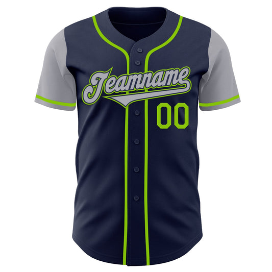 Custom Navy Gray-Neon Green Authentic Two Tone Baseball Jersey