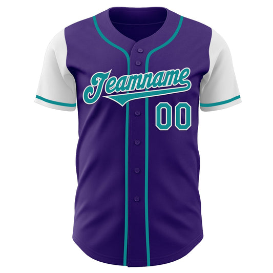 Custom Purple Teal-White Authentic Two Tone Baseball Jersey