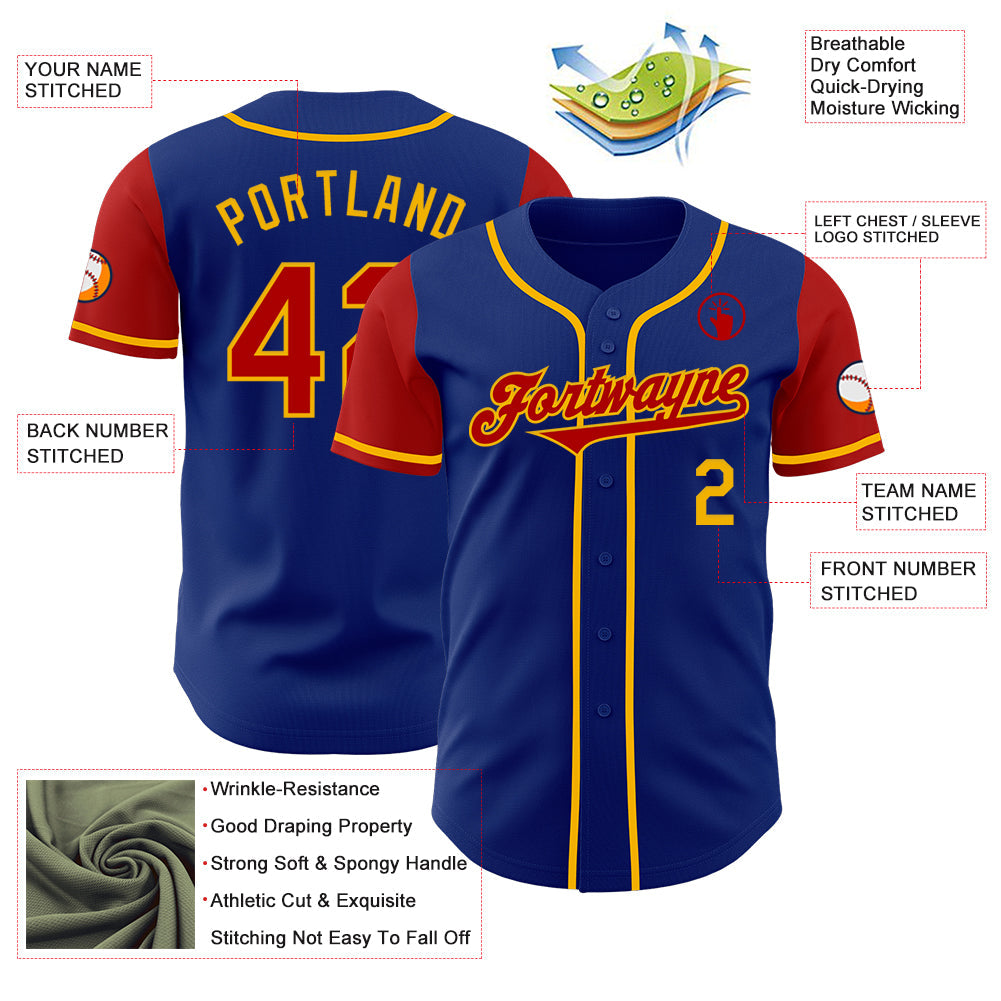 Custom Royal Red-Gold Authentic Two Tone Baseball Jersey